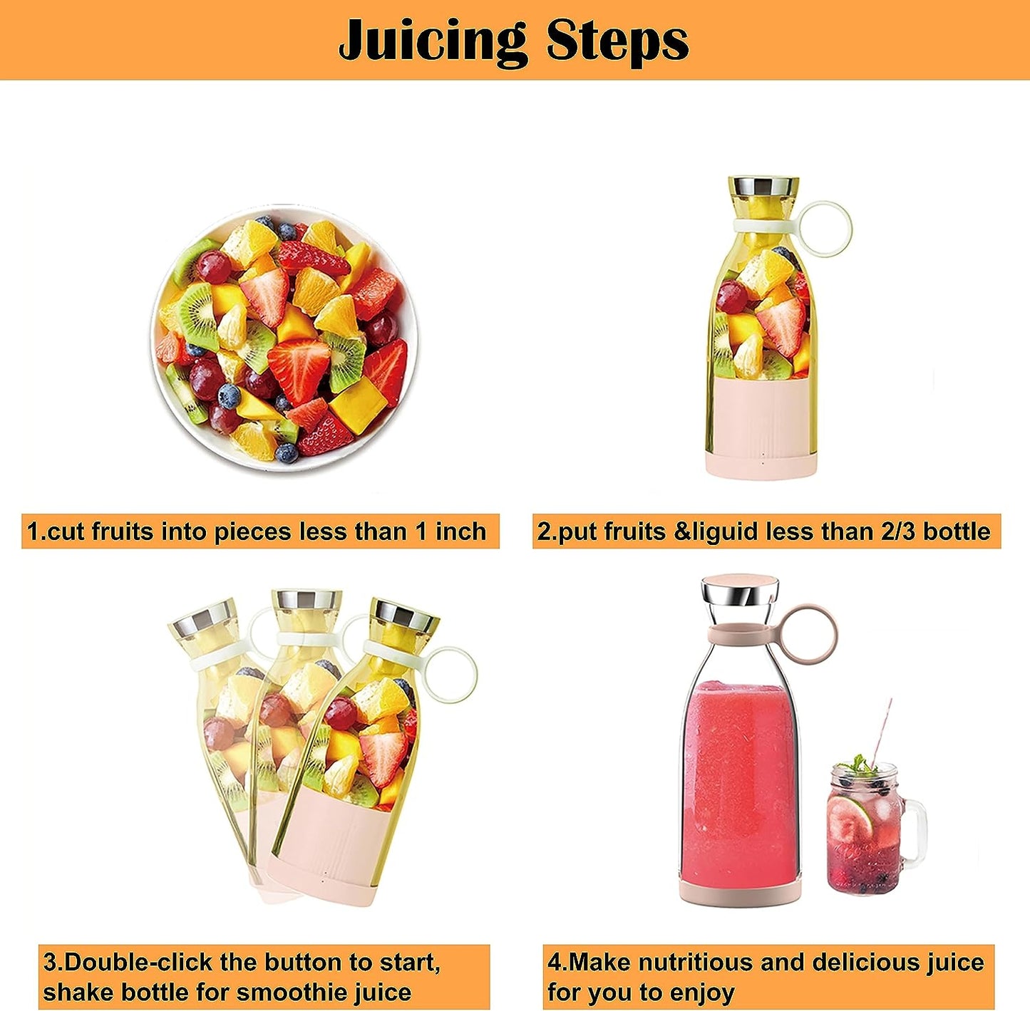 “Portable Juicer Bottle 350ml | USB Rechargeable Personal Blender UAE – BPA Free & Travel Friendly”